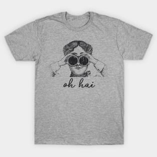 'Oh hai' Woman with Binoculars Funny Vintage Illustration T-Shirt